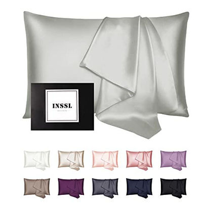 Picture of INSSL Silk Pillowcase for Women, Mulberry Silk Pillowcase for Hair and Skin and Stay Comfortable and Breathable During Sleep. (Grey, 20"×30")