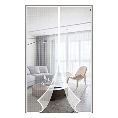 Picture of MAGZO Magnetic Screen Door 32'' x 80'' White, Durable Fiberglass Middle Opening Screen Doors with Magnets Heavy Duty Fits Door Size 32" x 80" Sliding Screen Door with Hook&Loop Full Frame