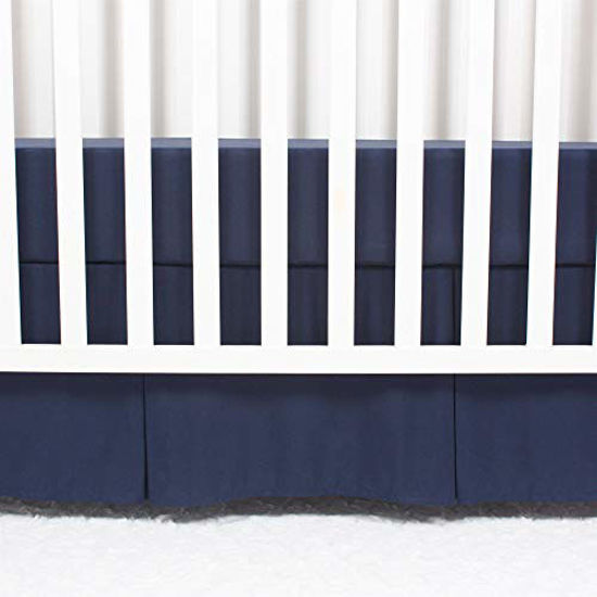 Picture of CaSaJa Classic Microfiber Crib Skirt with 2 Sides Pleated, Soft Breathable Dust Ruffle Fits Standard Crib and Toddler Bed, Navy Blue Color for Boys, 14 inches Drop, Navy