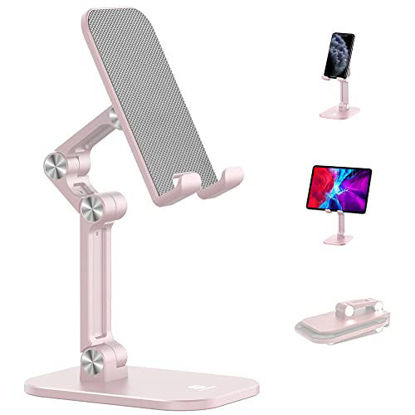 Picture of OCYCLONE Cell Phone Stand, Angle Height Adjustable iPhone Stand for Desk, Foldable Cell Phone Holder iPad Tablet Stand Compatible with iPhone 13 11 12 Pro Max XR SE/iPad/Kindle/Tablet 4"-12.9" - Pink