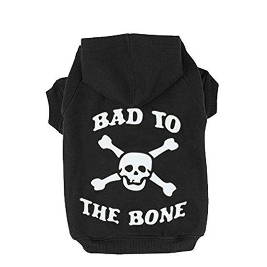 Picture of EXPAWLORER Black L Bad to The Bone Printed Skull Cat Fleece Sweatshirt Dog Hoodies