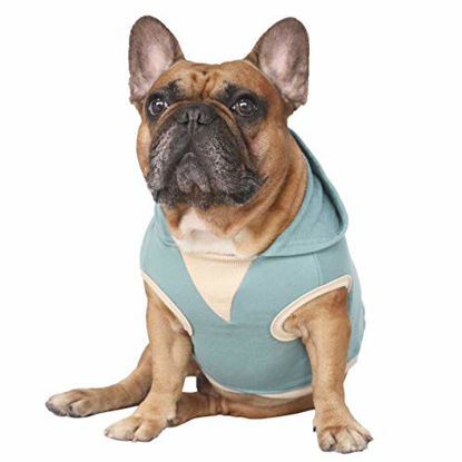 Picture of iChoue Sleeveless Dog Hoodies Clothes for Medium Dogs Cotton Sweatshirts French Bulldog Frenchie Pug Corgi Pitbull English - Green/Size XL