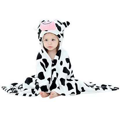 Picture of MICHLEY Animal Face Baby Hooded Swaddling Blanket for Boys Girls, Large Size Toddler Plush After Bath Blanket 0-3 Years(Cow)