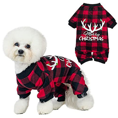 Picture of Dog Christmas Pajamas Winter Coat Christmas Banners Cold Protective Warm Pet Dog Clothes Nightdress Red Black Plaid Small Medium Large