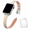 Picture of STIROLL Slim Leather Bands Compatible with Apple Watch Band 38mm 40mm, Top Grain Leather Watch Thin Wristband for iWatch SE Series 6/5/4/3/2/1 (Beige with Silver, 38mm/40mm)