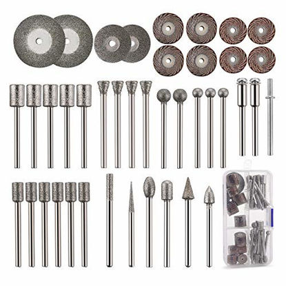 Picture of Cedilis 43-Pack Stone Carving Set - 26 Diamond Burr Bits, 10 Impeller, 4 Diamond Cutting Wheel, 3 Metal Dremel, Polishing Rotary Tools for Stone, Rocks, Jewelry, Glass, Ceramics Dremel Rotary Tools