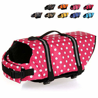 Picture of HAOCOO Dog Life Jacket Vest Saver Safety Swimsuit Preserver with Reflective Stripes/Adjustable Belt DogsPink Polka Dot,S