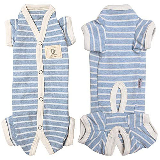 Picture of TONY HOBY Female/Male Pet Dog Pajamas Stripes 4 Legged Dog pjs Jumpsuit Soft Cotton Dog Clothes(S, Blue+White-Boys)