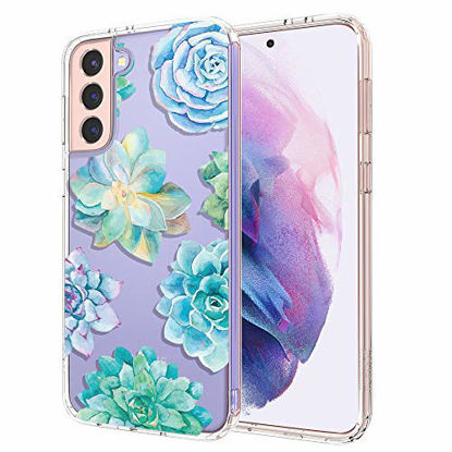 Picture of MOSNOVO Galaxy S21 Plus Case, Cute Tropical Succulents Pattern Clear Design Transparent Plastic Hard Back Case with TPU Bumper Protective Case Cover for Samsung Galaxy S21 Plus 5G