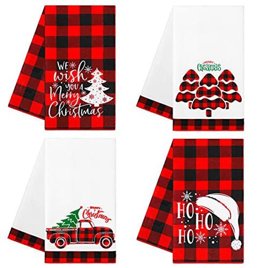 Kitchen Towels, Trees Stripes Buffalo Plaid Believe Merry