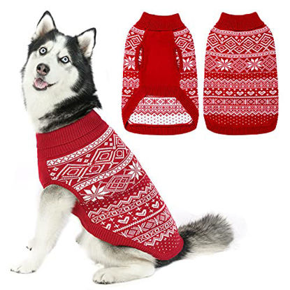 Picture of Dog Sweater Argyle - Warm Sweater Winter Clothes Puppy Soft Coat Dogs Red Medium