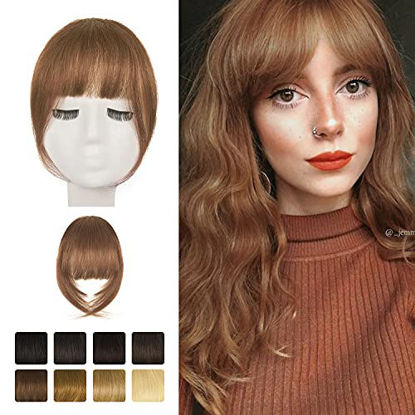 Picture of Clip in Bangs, BARSDAR 100% Human Hair Bangs Extensions French Bangs Air Bangs Neat Bangs with Temples Clip on Fringe Bangs Real Hair for Women Natural Color Washable/Dyeable(French-Medium Auburn)