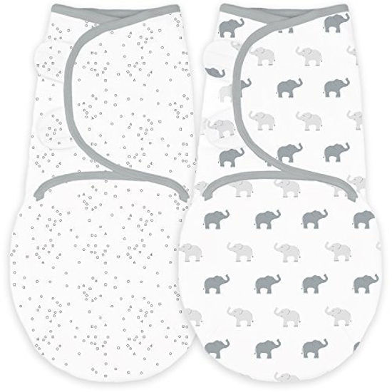 Picture of Amazing Baby Swaddle Blanket with Adjustable Wrap, Set of 2, Tiny Elephants and Confetti, Sterling, Small