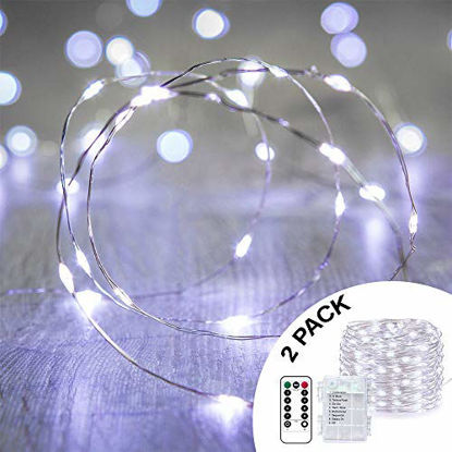 Picture of ANJAYLIA 2 Pack 33ft 100 LED Fairy Lights Battery Operated String Lights, Waterproof Copper Wire Dimmable Firefly Lights with Remote Control Timer Christmas Lights White