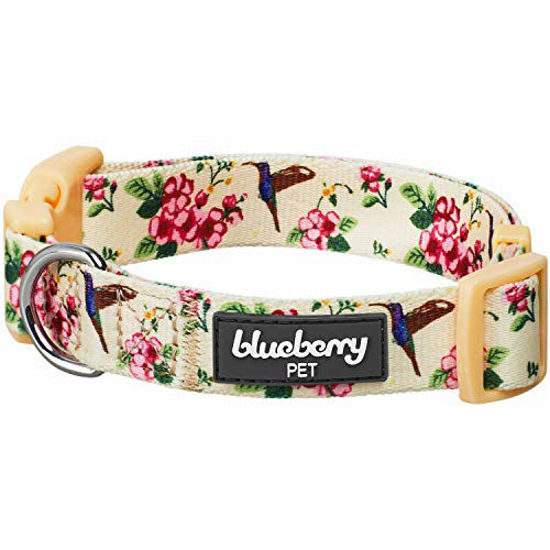 Picture of Blueberry Pet 2021 New Spring Scent Inspired Flower and Hummingbird Adjustable Dog Collar, Lemon Chiffon, Large, Neck 18"-26"