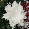 Picture of Vitalili 12 Pcs Poinsettia Artificial Christmas Flowers Decorations with Clips and Stems Glitter Christmas Poinsettia Decorations for Xmas Tree Ornaments Winter Party Wreath Decoration (White)