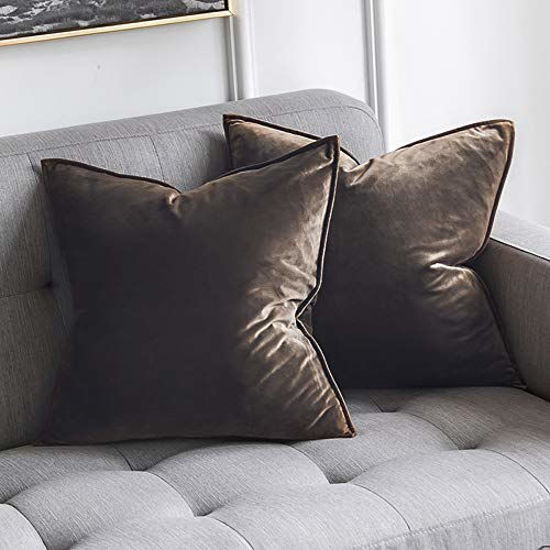 Picture of MIULEE Pack of 2 Decorative Velvet Throw Pillow Cover Soft Pillowcase Solid Square Cushion Case for Sofa Bedroom Car 20x20 Inch 50x50 cm Dark Coffee