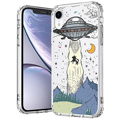 Picture of MOSNOVO Compatible for iPhone XR Case, Clear UFO Pattern Print Design Girl Women with Transparent TPU Bumper Protective Hard Back Case Cover for iPhone XR