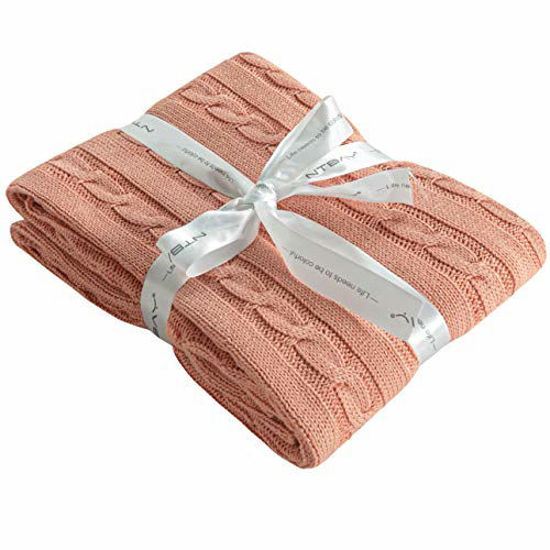 Picture of NTBAY Cotton Cable Knit Toddler Blanket, Super Soft Warm Multi Color Baby Blanket, 30 x 40 Inches, Coral Orange