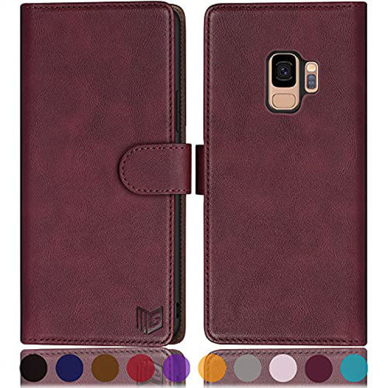 Picture of SUANPOT for Samsung Galaxy S9 5.8"(Non S9+) with RFID Blocking Leather Wallet case Credit Card Holder,Flip Folio Book Phone case Shockproof Cover Women Men for Samsung S9 case Wallet Wine Red