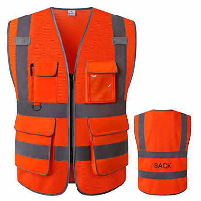 Picture of LOHASWORK Reflective Mesh Safety Vest - High Visibility Multi Pockets Breathable Workwear, ANSI/ISEA Standard (Large, Orange)