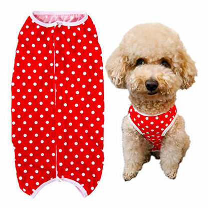 Picture of Kukaster Pet Dogs Recovery Suit Post Surgery Shirt for Puppy, Wound Protective Clothes for Little Animals(red spot-s)