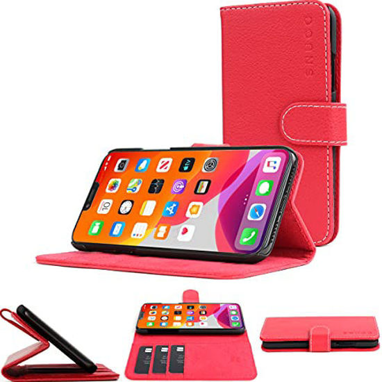 Picture of Snugg iPhone 13 Wallet Case - Leather Card Case Wallet with Handy Stand Feature - Legacy Series Flip Phone Case Cover in Red