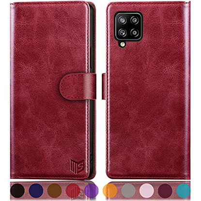 Picture of SUANPOT for Samsung Galaxy A42 5G with RFID Blocking Leather Wallet case Credit Card Holder, Flip Folio Book Phone case Shockproof Cover for Women Men for Samsung A42 5G case Wallet (Red)