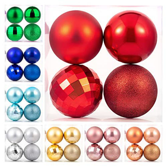 Picture of 4PC Christmas Ball Ornaments Red Giant Shatterproof Plastic Decorative Hanging Mercury Ball for Holiday Party Decorations (10cm-4)