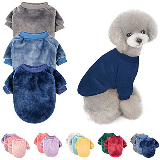 Picture of Dog Sweater Small Dog Sweaters for Small Dogs Girl or Boy Cozy Puppy Yorkie Pet Cat Winter Clothes Jacket Plush Small Dog or Cat Coat Apparel (XX-Large, Grey,Blue,Dark Blue)