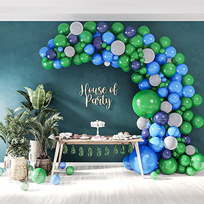 Picture of HOUSE OF PARTY Dinosaur Balloon Garland Arch Kit 158 Pcs | 5" 10" 12" 18" Dark Green, Green, Blue, Stone & Midnight Dinosaur Balloons |Dinosaur Birthday Party Supplies & Safari Birthday Party Supplies