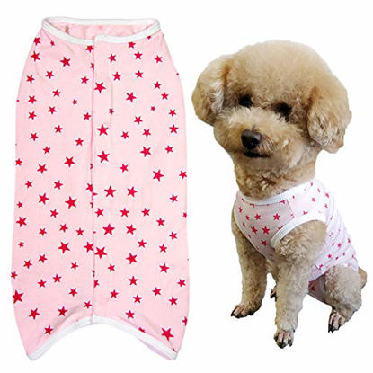 Picture of Kukaster Pet Dogs Recovery Suit Post Surgery Shirt for Puppy, Wound Protective Clothes for Little Animals(Pink Stars-m)