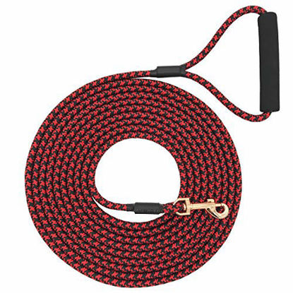 Picture of Shorven Nylon Strong Dog Rope Lead Leash Training Dog Lead with Soft Handle 6-20 FT Long Red/Black (Dia:0.3" 15FT)