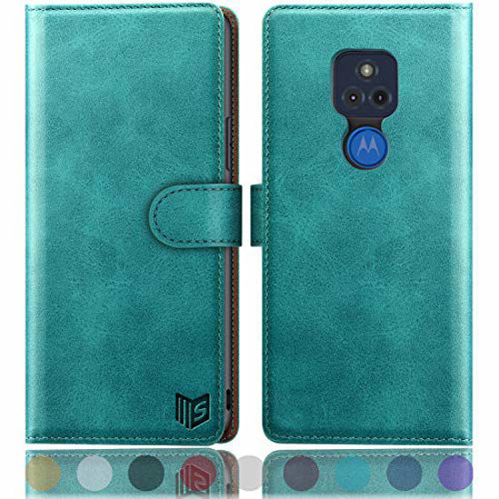 Picture of SUANPOT for Moto G Play 2021 with RFID Blocking Leather Wallet case Credit Card Holder, Flip Folio Book Phone case Shockproof Cover for Women Men for Motorola Moto G Play case Wallet Blue Green