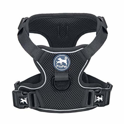 Picture of PoyPet Reflective Soft Breathable Mesh Dog Harness Choke-Free Double Padded Vest with Adjustable Neck and Chest(Black,XL)