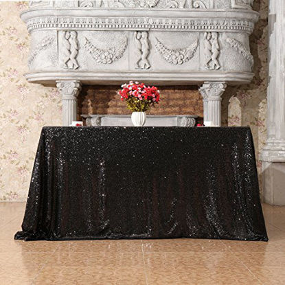 Picture of Poise3EHome 50x50 Square Sequin Tablecloth for Party Cake Dessert Table Exhibition Events, Black