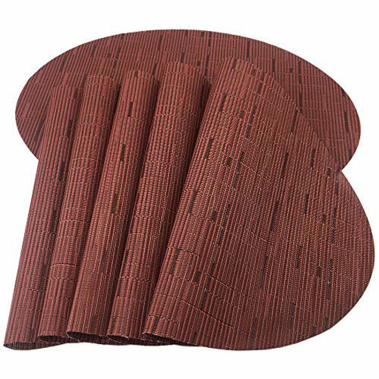 Picture of Red-A Placemats, Imitation Bamboo Oval Woven Vinyl Heat Resistant Placemats Washable Table Mats for Kitchen Table Set of 6,Wine