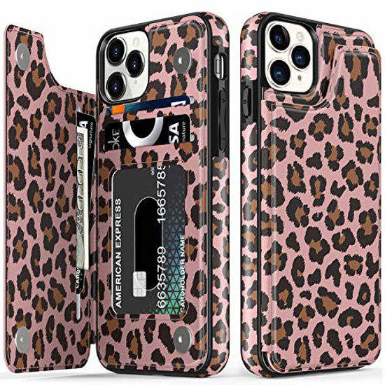 Picture of LETO iPhone 12 Pro Max Case,Flip Folio Leather Wallet Case Cover with Fashion Flower Designs for Girls Women,with Card Slots Kickstand Protective Phone Case for iPhone 12 Pro Max 6.7" Pink Leopard