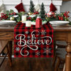 Picture of Artoid Mode Red and Black Buffalo Plaid Believe Table Runner, Seasonal Winter Christmas Holiday Kitchen Dining Table Decoration for Indoor Outdoor Home Party Decor 13 x 90 Inch