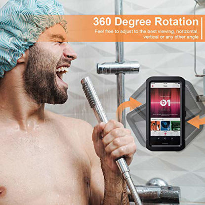 Picture of Waterproof Shower Phone Holder, URROY 360° Rotation Shower Phone Case, Anti-Fog High Sensitivity Cover Mount Box for Bathroom Wall Mirror Bathtub Kitchen, Compatible with 4" - 7" Cell Phones