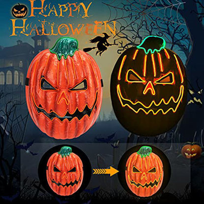 Picture of Halloween Pumpkin Light Up Mask EL Wire Scary Mask for Halloween Festival Party, Costume Cosplay Party Decoration (Orange+Green)