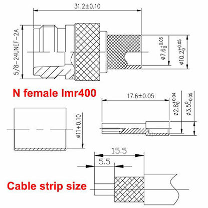 Picture of Pack of 5 N Female Jack Crimp Connector for LMR400 Belden 9913 RG8 Cable 50 Ohm Low Loss RF Coaxial Cable (N Female Crimp lmr400)