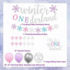 Picture of Winter Onederland 1st Birthday Party Decorations, Glitter Pink Purple Silver Winter Onederland Banner, Cake Topper, Snowflake Balloons Garland for Winter Wonderland Girls First Birthday Party Supplies