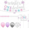 Picture of Winter Onederland 1st Birthday Party Decorations, Glitter Pink Purple Silver Winter Onederland Banner, Cake Topper, Snowflake Balloons Garland for Winter Wonderland Girls First Birthday Party Supplies