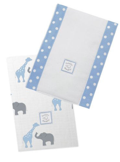 Picture of SwaddleDesigns Baby Burpies, Set of 2 Cotton Burp Cloths, Blue Safari Fun