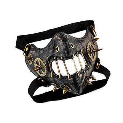 Picture of BSTANG Men Women Steampunk Retro Gothic Leather Mask Halloween Cosplay Gears Mask Spike Mask (Gears Mask)