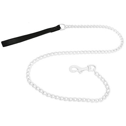 Picture of Platinum Pets 4mm Coated Chain Dog Leash with Leather Handle, Pearl White