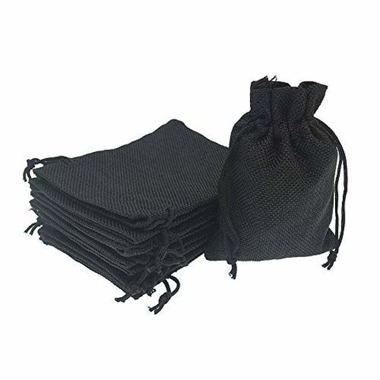 Picture of Bezall 20pcs Drawstring Burlap Jute Sacks Jewelry Candy Pouch Christmas Wedding Party Favor Gift Bags (Black, 5.9 x 7.5")