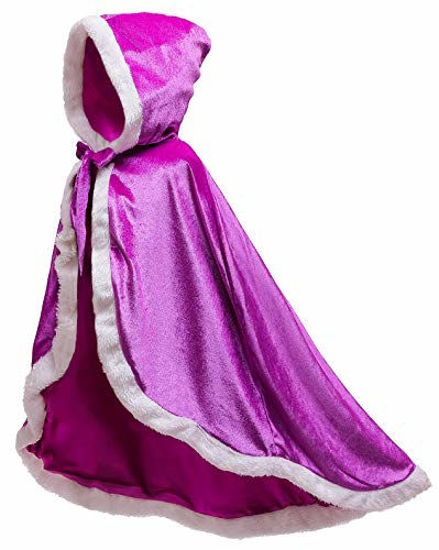 Picture of Girls Princess Furry Hooded Cape Cloak Costume Dress Up for Birthday Halloween Christmas Cospaly 6-7Y (Purple)