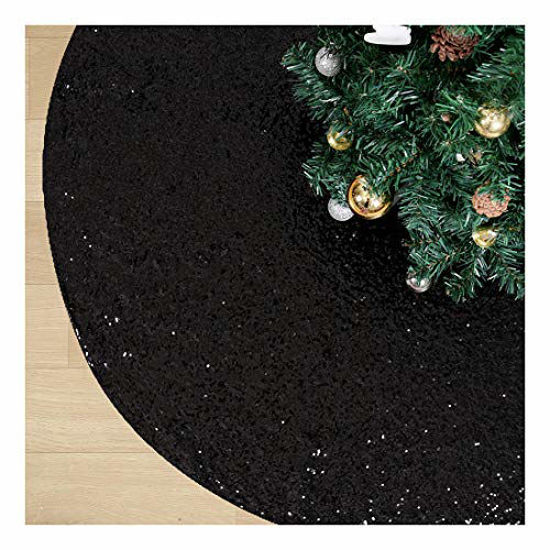 Picture of 48 Inch Black Xmas Tree Skirt Christmas Decorations Sequin Tree Skirt New Year Party Indoor Holiday Tree Ornaments